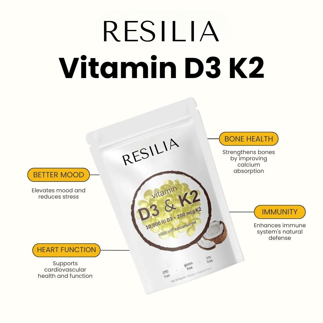 High-Potency Vitamin D3 & K2 Softgels Resilia®
